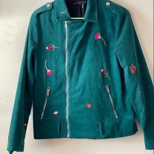 English Factory teal corduroy embroidered moto, M